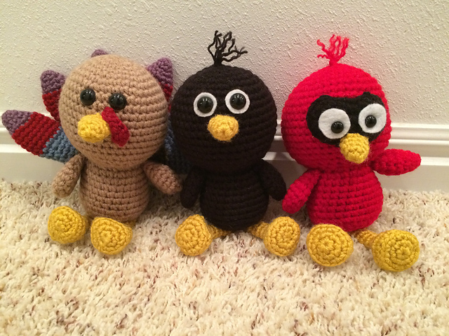 Turkey, Crow, Cardinal Amigurumi