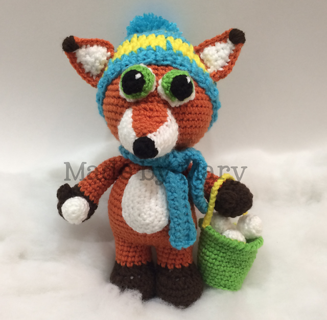 Fox Amigurumi with Bucket of Snowballs