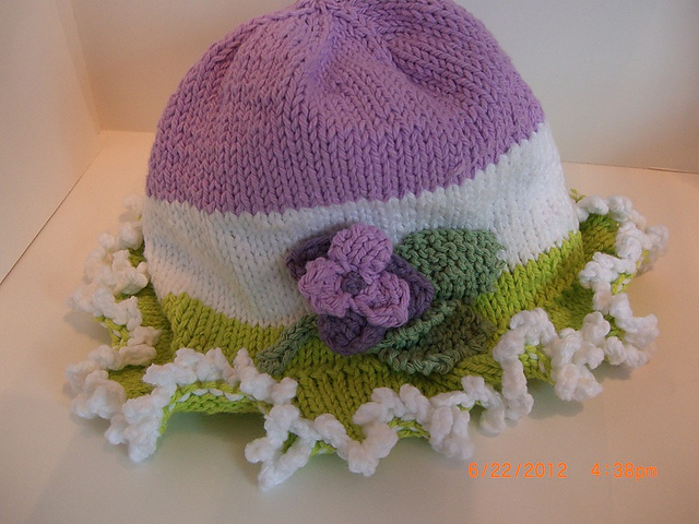 Knit Cotton Sun Hat with Flowers