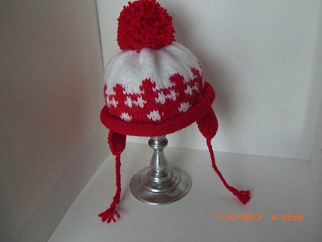 Baby Ear Flap Hat Red White Abstract