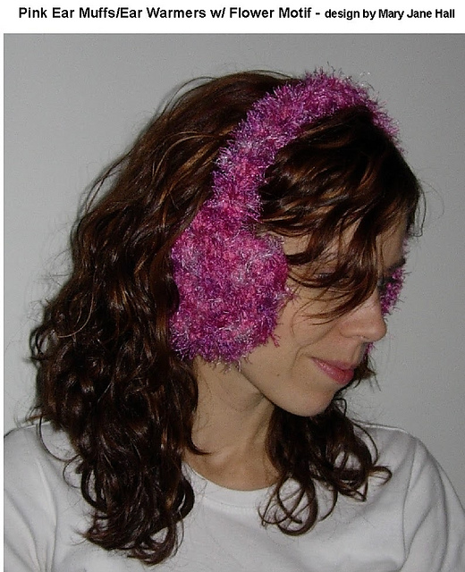 Pink Flower Motif Ear Warmers/Muffs