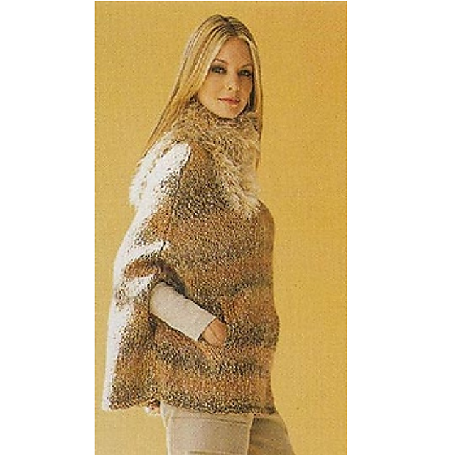 Poncho with Fur Collar
