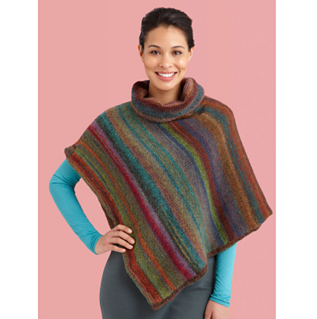 Cowl Neck Striped Poncho #L10744