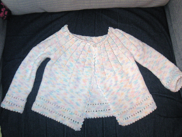 Knitted Lacy Sacque, Bonnet and Booties Set