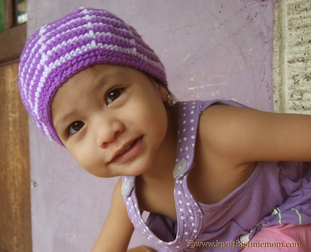Child's White and Purple Beanie