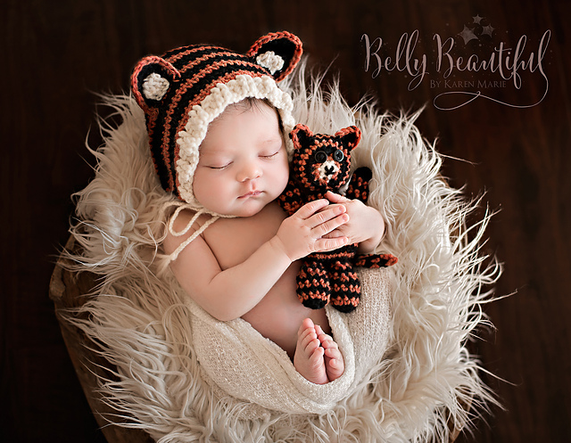 Tiger Bonnet and Stuffie Set Crochet
