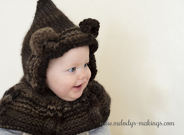 Cabled Bear Hooded Cowl ~ Knit Version