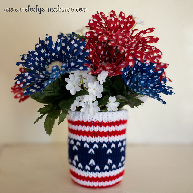 Patriotic Mason Jar Cozy ~ Knit Version