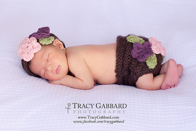 Knit Floral Diaper Cover and Headband Set