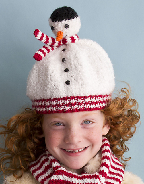 SNOWMAN HAT, MITTENS, SCARF SET