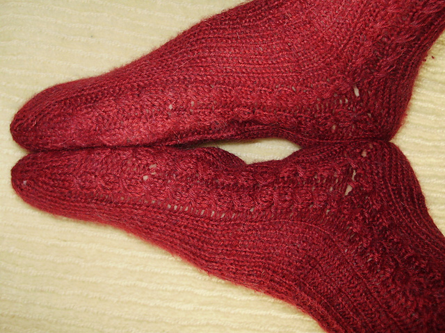 Red twist-cable socks
