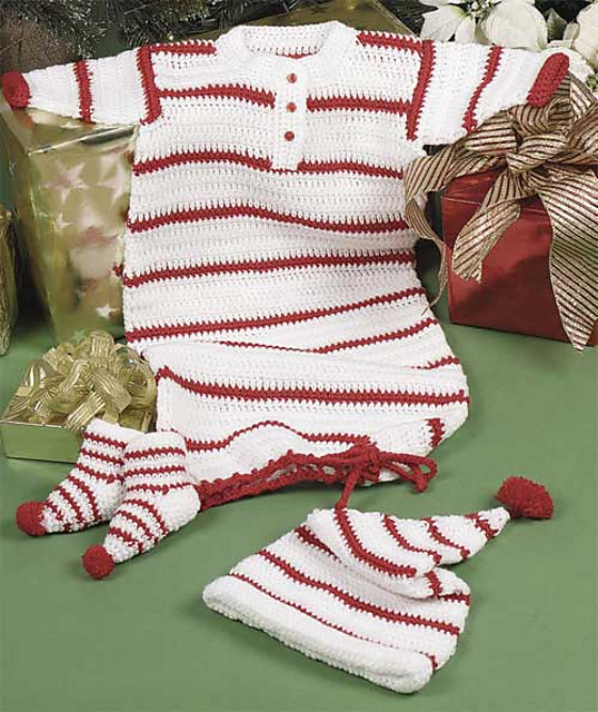 Red & White Layette: Sleeper, hat, booties