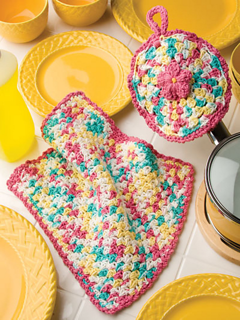 Flower Potholder and Dishcloth