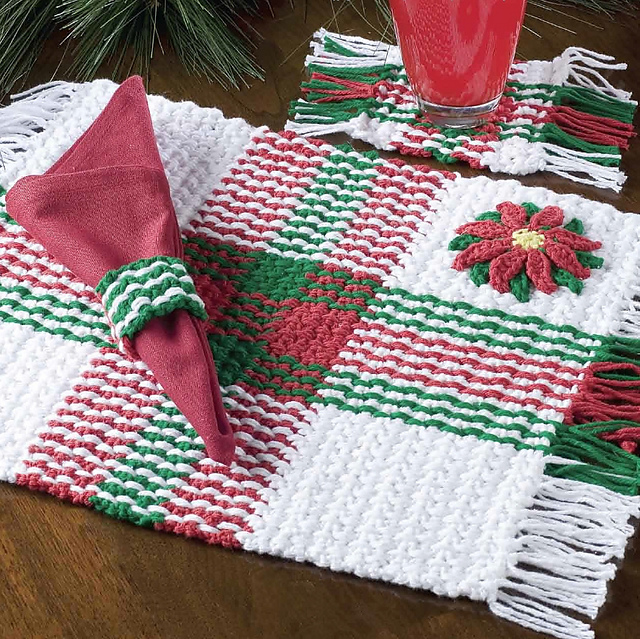 Poinsettias & Plaid Place Mat Set