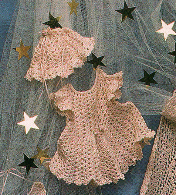 Celestial Angel Layette: Dress, Hat and Booties
