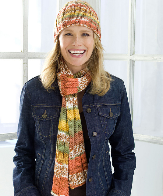 Ribs on Auto Stripe Hat and Scarf