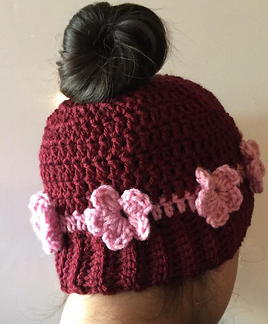 Flower Power Ponytail/Messy Bun Hat