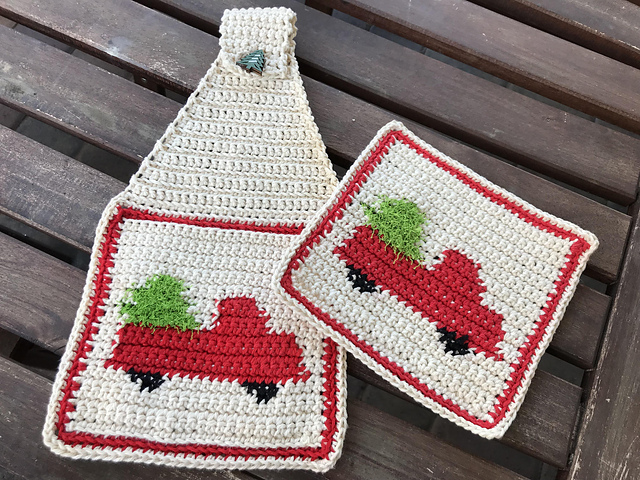 Christmas Tree & Truck Dishcloth & Towel Set