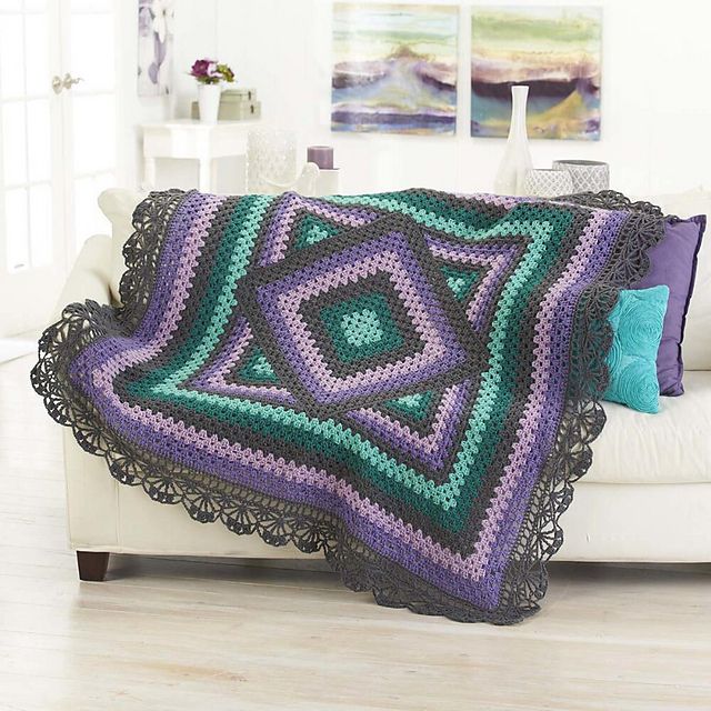 Lace-Edged Granny Square Throw