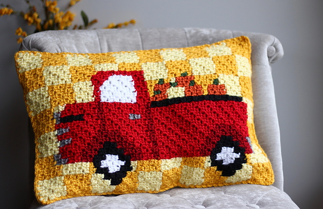 Vintage Red Truck Harvest Pumpkin C2C Pillow