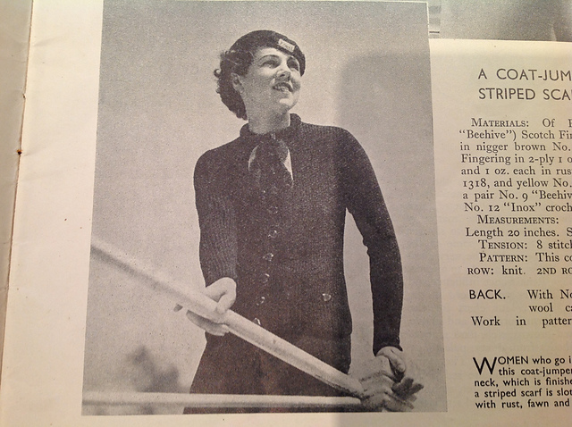 A Coat-Jumper with Striped Scarf-Collar