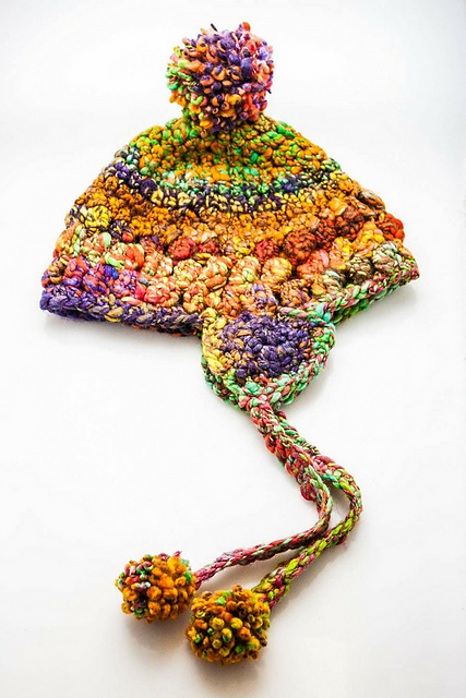 Handspun Pom Pom Earflap Hat