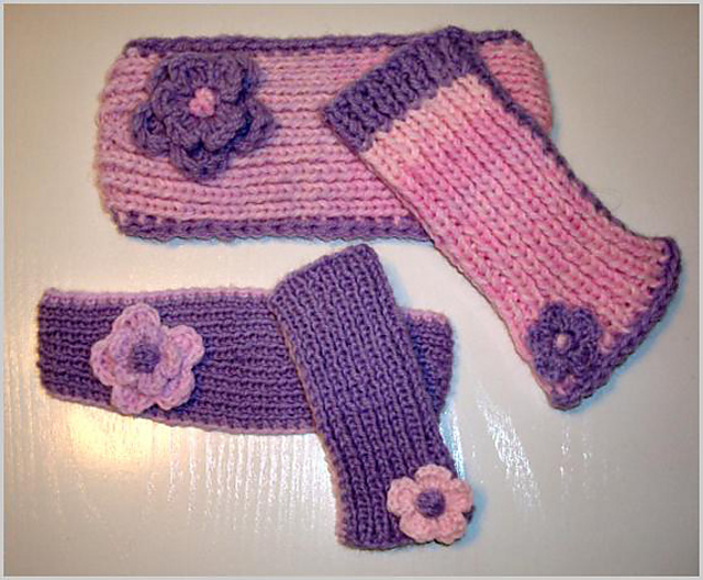 Child's Knitted headband and wristwarmers