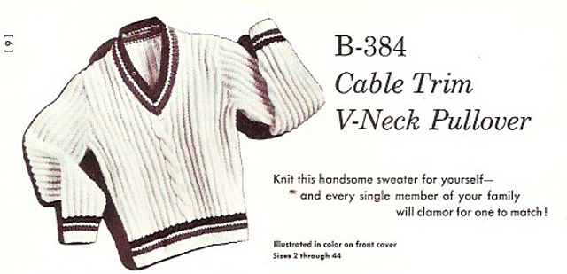 B-384 Cable Trim V-Neck Pullover