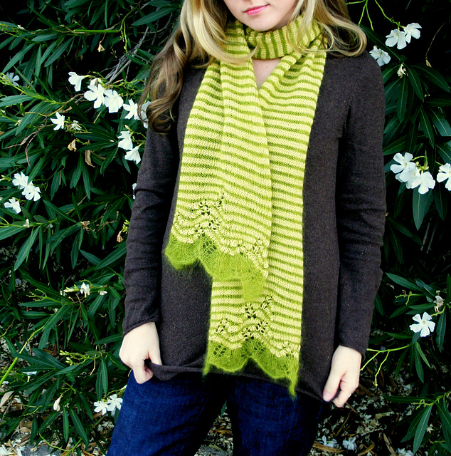 Lace-Tipped Striped Scarf and Hat