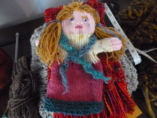 Knitted doll hand puppet