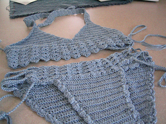 Silver Glam Crochet Halter Bikini