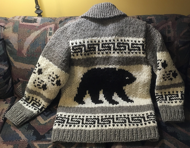 VINTAGE 1950s STYLE MENS BEAR COWICHAN GRAPHIC KNIT ROCKABILLY CARDIGAN XS 34” main image 0