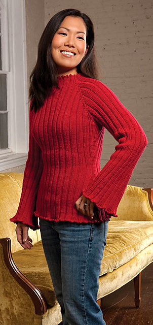 #1303 Top-down Ribbed Pullover Sweater for Women