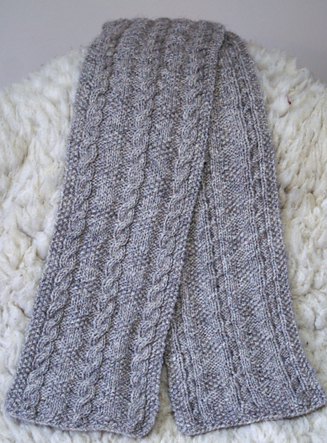 Cable and Diamond aran weight scarf