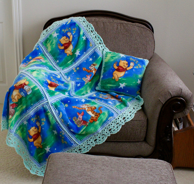 Fleece Blanket with Lace Edging
