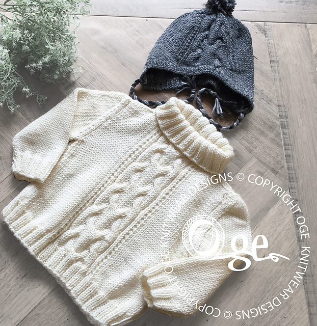 Cable sweater with matching hat