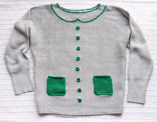 Sweater Makeover w. Knit Pockets, Crochet Buttons