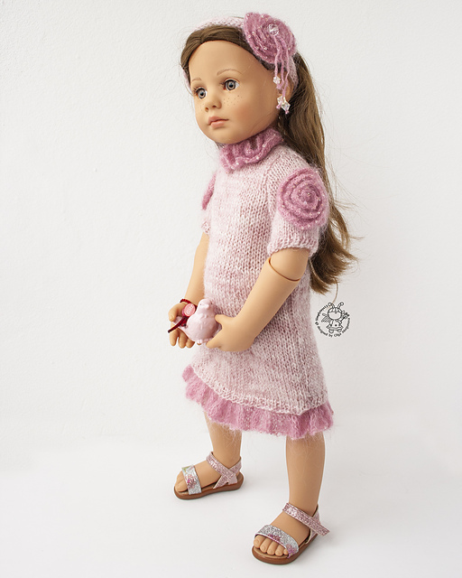 Pink rouse dress for doll 18 in