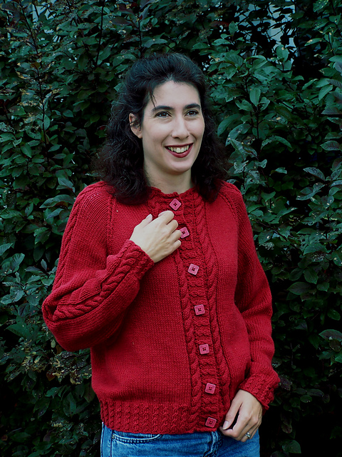 Basic Raglan Cardigan with Cables
