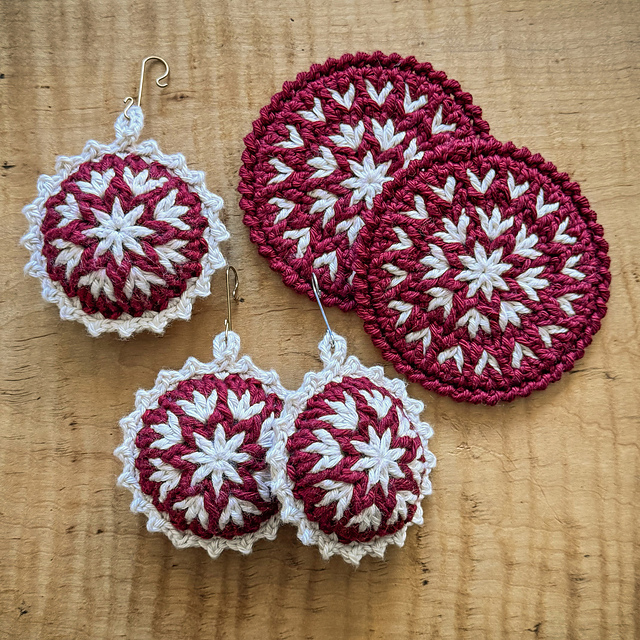 Ravelry: Stuffed Snowflake Ornament and Matching Coaster pattern by ...