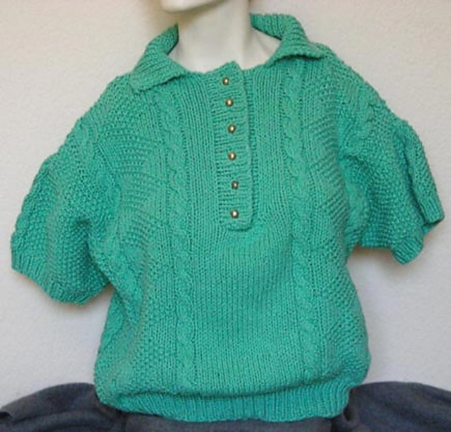 Cabled Polo Collar Pullover