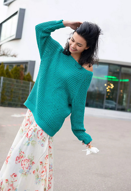 Raglan Sweater with Eyelet Pattern