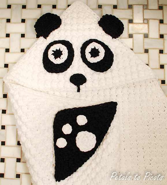 Panda Hooded Baby Towel with Attached Mitts