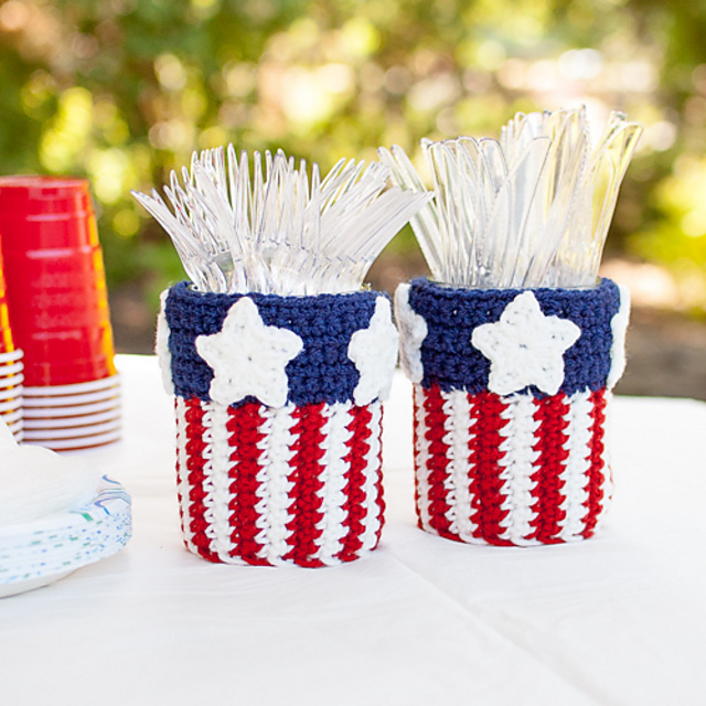 Patriotic Mason Jar Utensil Holder