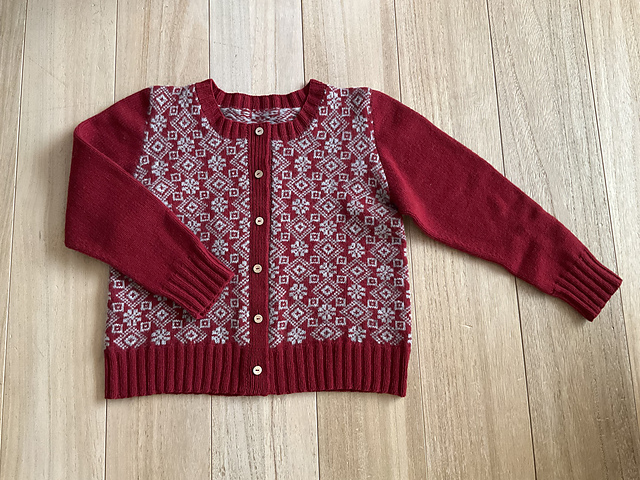 HANAE MORI Knit (M) ウール100% 総柄 カーディガン 赤色 ハンドメイド アイスランド風 ノルディックカーディガン ウール100