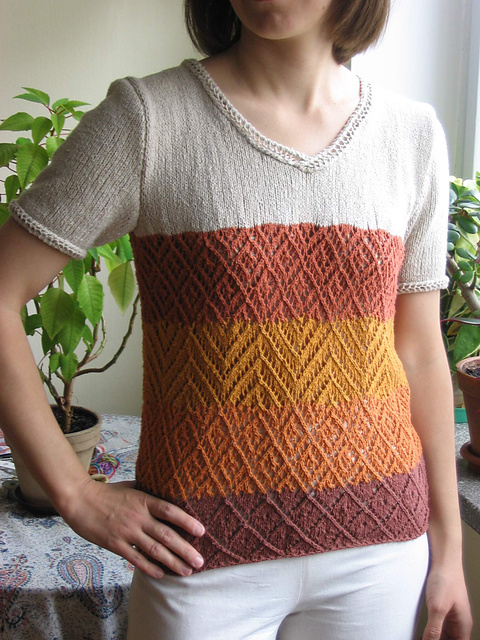# 26 Kurzer Sommerpulli mit Ajourstreifen