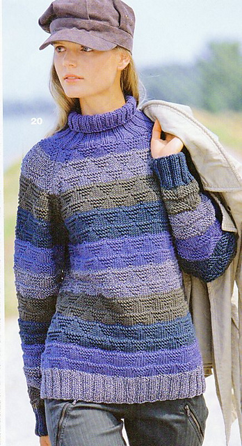 # 20 Gestreifter Raglanpulli mit Strukturmuster