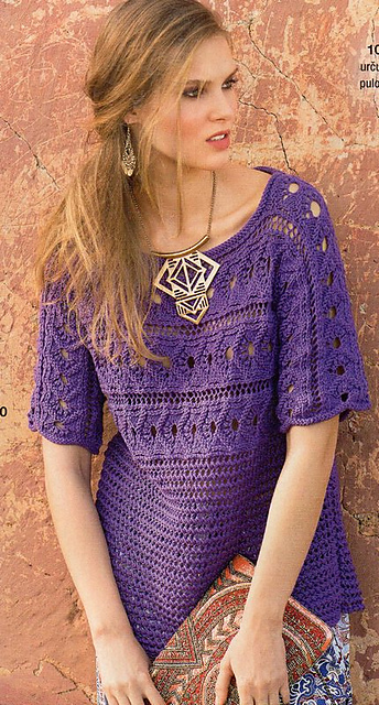 # 10 Quer gestrickter Pulli in Violett