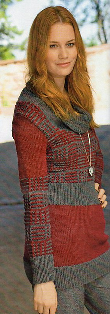 # 33 Taillierter Pulli in Grau/Rot