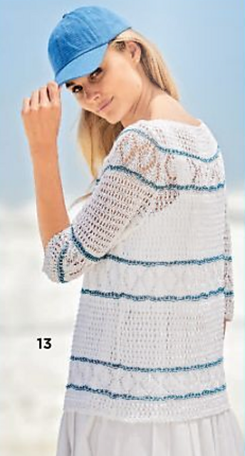 # 13 Weißer Pulli mit schmalen Streifen